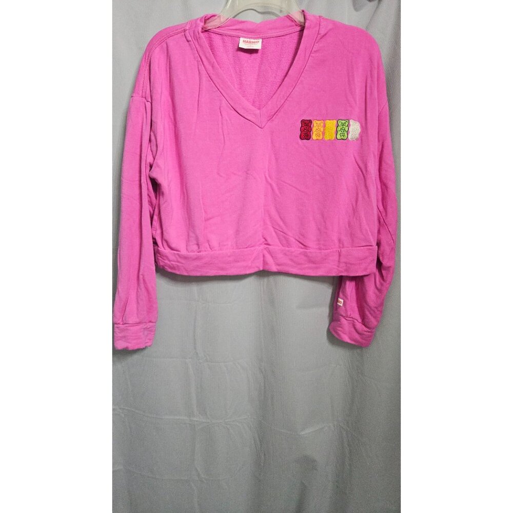 Haribo Pink Cropped Long Sleeve Top With Gummy Bear Embroidery Womens Size L